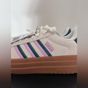 Women’s Adidas VL Bold Court Shoes, Off White/Collegiate Green/Bliss Lilac, 8.5